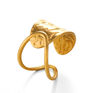 Minimalist gold hammered finish geometric ring with unique irregular shield design