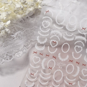 Lace and heart pattern nail art stickers with red bows, thin and flexible style MS-723