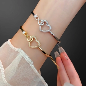 Hollow Heart Infinity Bracelet Copper Zircon Inlaid Adjustable Chain Minimalist Elegant Jewelry For Women