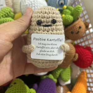 Handmade crochet positive potato plush doll with inspirational German card message