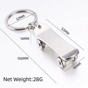 Mini metal skateboard keychain creative fingerboard gift with polished silver finish