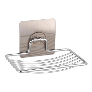 Wall-mounted stainless steel soap dish with adhesive base for bathroom or kitchen