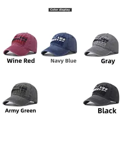 Detail display of vintage washed denim baseball caps with Los Angeles embroidery in 5 colors