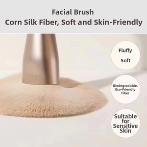 Macro detail of soft corn fiber face brush bristles for sensitive skin and powder makeup
