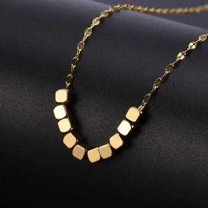Cube Pendant Necklace Stainless Steel Gold Plated Box Chain Lucky Wealth Attracting Square Jewelry For Women Minimalist