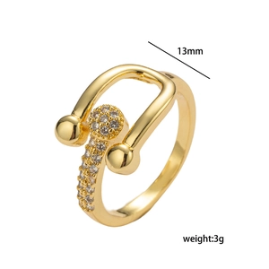 Minimalist gold plated horseshoe ring with micro-pave cubic zirconia balls and 13mm opening