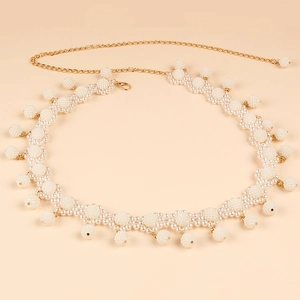 Women Chain Belt Metal Alloy Fashion Faux Artificial Pearl Shell Bee Flower Adjustable Waist Jewelry Elegant Accessory