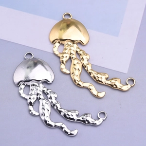 Gold and silver 304 stainless steel jellyfish pendants with hammered texture and loop