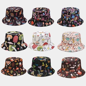 Colorful Mushroom Pattern Bucket Hat Polyester Cotton Foldable Sun Protection Outdoor Leisure Unisex Travel Beach Sun Hat