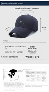 Size chart showing baseball cap dimensions with 8cm brim and 56-60cm adjustable circumference