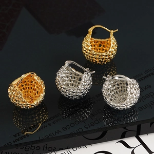 French luxury hollow basket hoop earrings in gold and silver with woven texture design