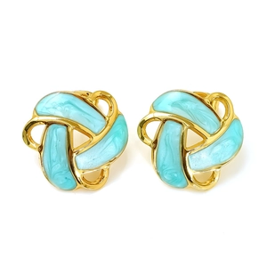 Gold butterfly-style knotted stud earrings with turquoise enamel marble texture