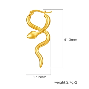 Polished stainless steel snake earrings dimensions 41.3mm by 17.2mm for women