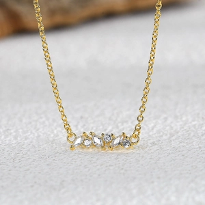 Elegant gold chain necklace with marquise and round white zircon bar pendant for women