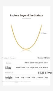 Specifiche dettagliate della catena Chopin in argento 925 da 1,3 mm per collana