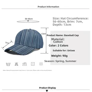 Guide des tailles pour casquette en coton avec tour de tête 56-60cm et conseils de lavage