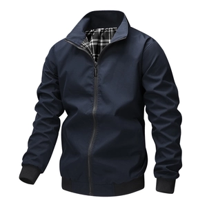 Men's Casual Stand Collar Jacket With Plaid Lining Windproof Lightweight Bomber Outwear Zip Up Long Sleeve Coat For Daily
