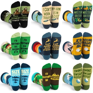 Novelty Mid Calf Socks Cotton Blend Graphic Sports Pattern Humorous Text Crew Socks For Men Women Outdoor Casual