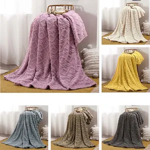 Flannel Fleece Blanket Polyester 3D Embossed Geometric Rhombus Pattern Thick Warm Soft Plush Sofa Bed Travel Luxurious