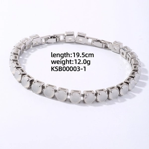 Silver hip hop bracelet with circular zircon inlays showing 19.5cm length and 12.0g weight