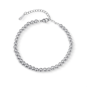 Bracciale a sfere in acciaio inossidabile argento lucido con chiusura a moschettone regolabile