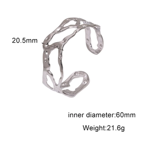 Detail view of silver hollow wide bangle with 60mm inner diameter and 20.5mm width