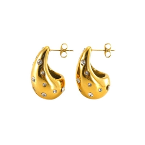 Polished 18K gold teardrop earrings with sparkling crystals in a chic minimalist design