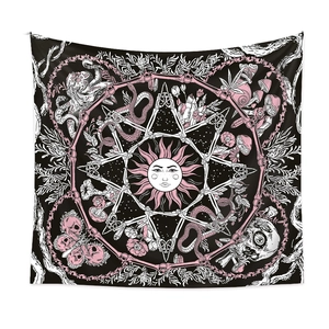 Gothic mushroom tapestry with sun face skull and serpent for room wall decoration