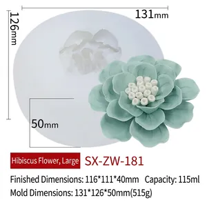 Hibiscus flower silicone mold for DIY candles and resin art with product dimensions