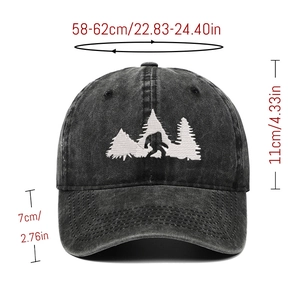 Dimensioni della berretta in denim lavato con ricamo Bigfoot e indicazioni sulla taglia