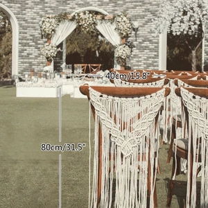 Detail of bohemian woven chair decor showing 40x80cm dimensions for wedding party