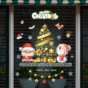 Christmas Window Clings PVC Static Wall Stickers Santa Claus Snowman Xmas Tree Reusable Holiday Decor For Glass