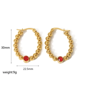 Boucles d'oreilles vintage en acier inoxydable doré 18K avec perles de zircon rouge