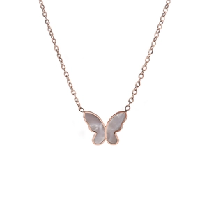 Collier élégant en or rose avec papillon en nacre sur une chaîne fine minimaliste
