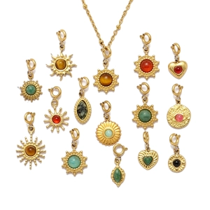 Bohemian gold stainless steel necklace pendants with colorful natural stone heart and sun