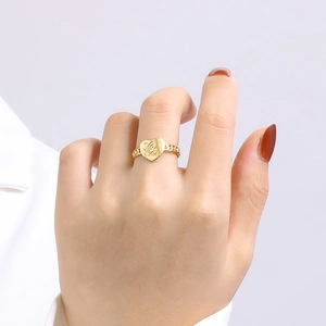 Bague réglable style français avec gravure Love et anneau chaîne dorée pour femme