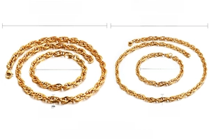 Detailansicht der 18K vergoldeten Titanstahl Halskette und Armband Sets mit Maßen