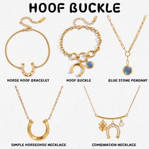 Stainless Steel Horseshoe Jewelry Set Gold Plated Rhinestone Blue Stone Lucky Clover Pendant Necklace Bracelet For Women