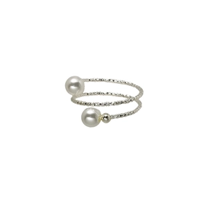 Silver multi-layer open ring with white pearls and sparkling textured finish for women