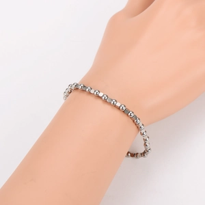 Minimalist stainless steel beaded bracelet with alternating silver round and square beads