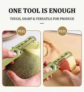 Foldable multifunctional fruit peeler with green handle for melon and apple peeling