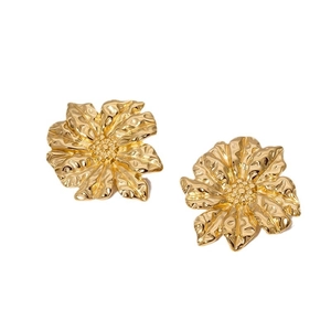 18k gold plated stainless steel petal stud earrings with crumpled texture design