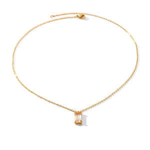 Detail of 18K gold plated stainless steel necklace with rectangular zircon pendant