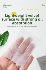 Macro shot of thin translucent oil absorbing facial tissue with soft suede texture