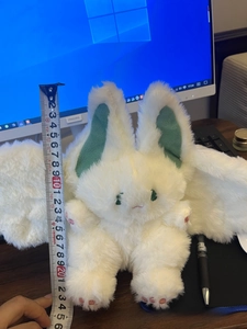 Measurement of 25cm plush white bunny doll with green ears using a soft tape measure