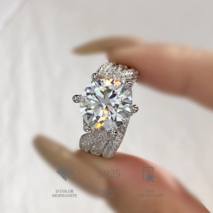 Close-up of D color moissanite ring in 925 sterling silver with GRA certification