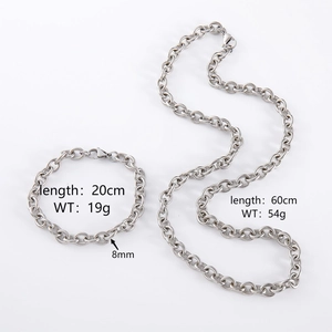 Set collana e bracciale a catena O in argento da 8mm con finitura lucida lucida