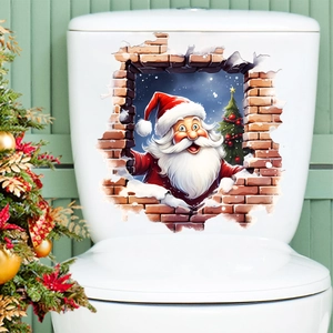 3D Santa Claus wall sticker for toilet tank decoration with festive Christmas tree scene