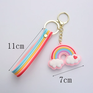 Rainbow cloud silicone keychain with 11cm striped wristlet and 7cm pendant dimensions