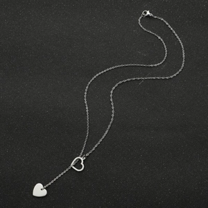 Minimalist stainless steel double heart pendant necklace with silver finish tassels